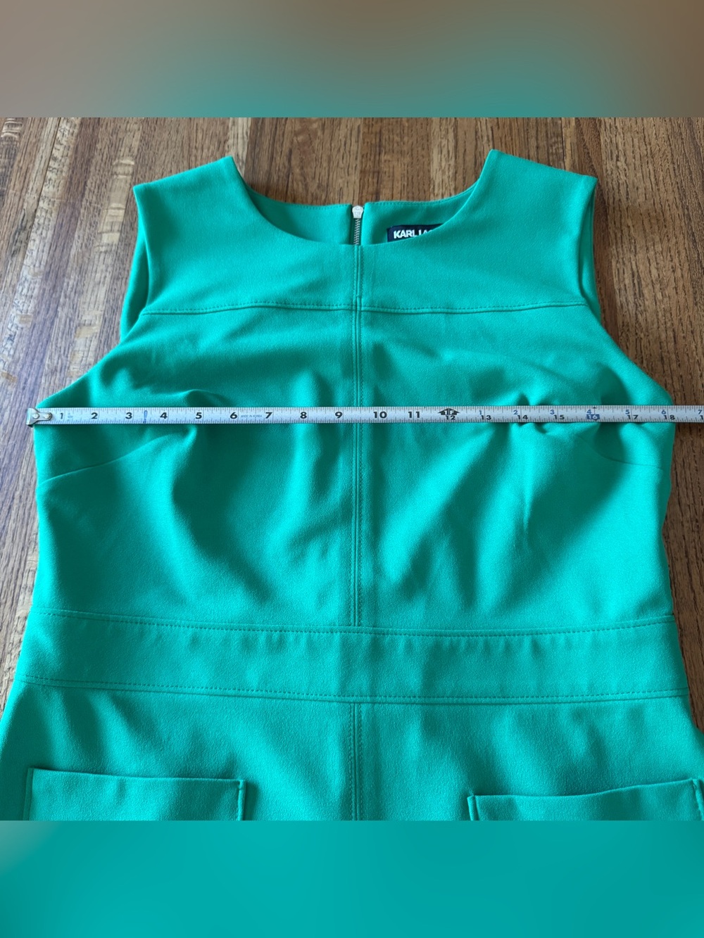 Karl Lagerfeld Paris Kelly Green Sleeveless Shift Dress with Pockets Size 12 - Picture 11 of 12